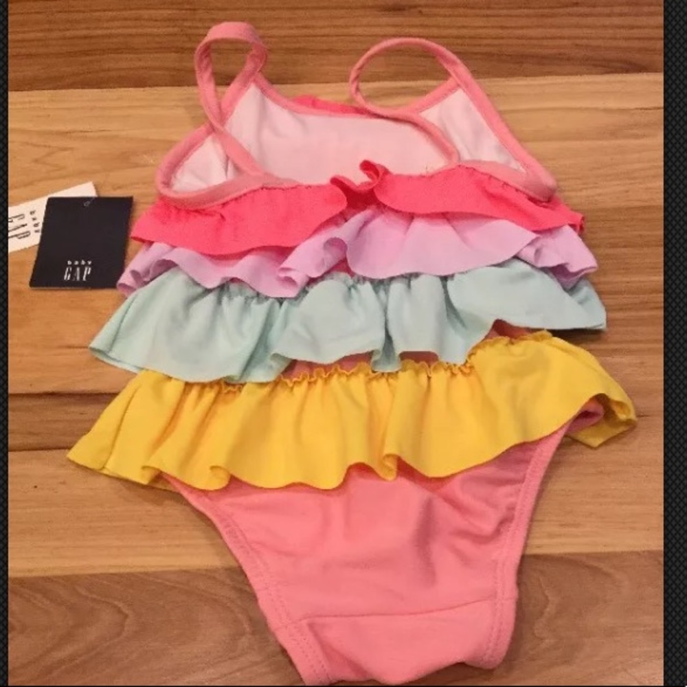 Baby Gap Girls 0-6 Bright Ruffle 1-Piece Swimsuit - Picture 4 of 4